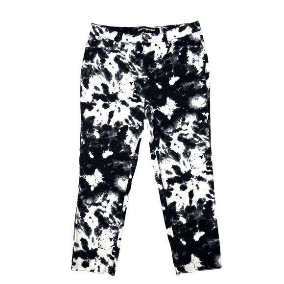 Karl Lagerfeld Tie-Dye Black & White Skinny Jeans Womens Size 12 Frayed Hem - Picture 13 of 14